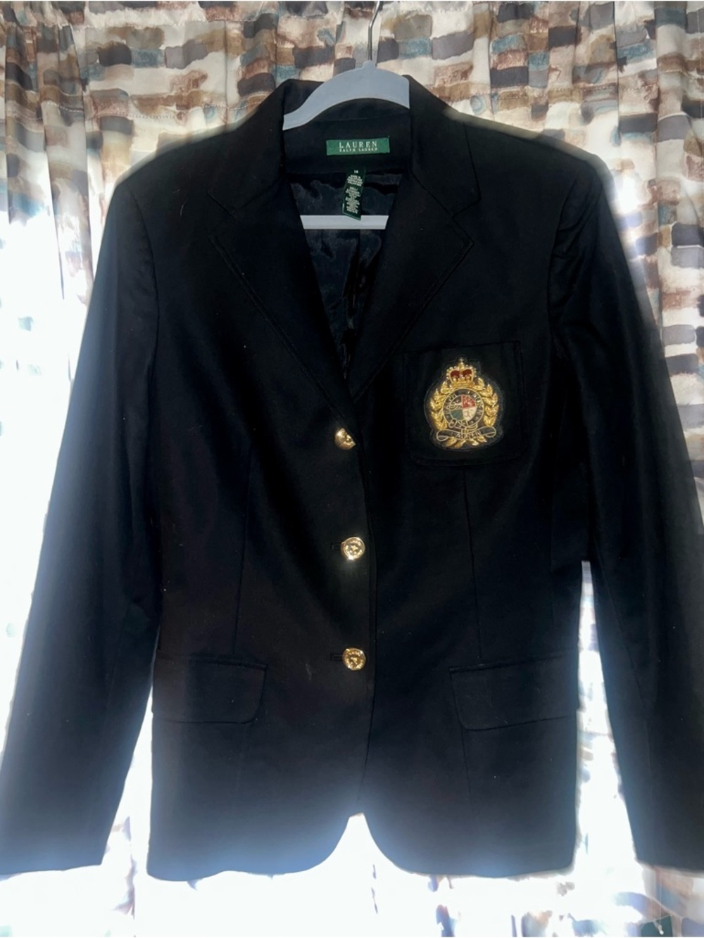 Lauren Ralph Lauren Black Blazer with Gold Embroidered Crest